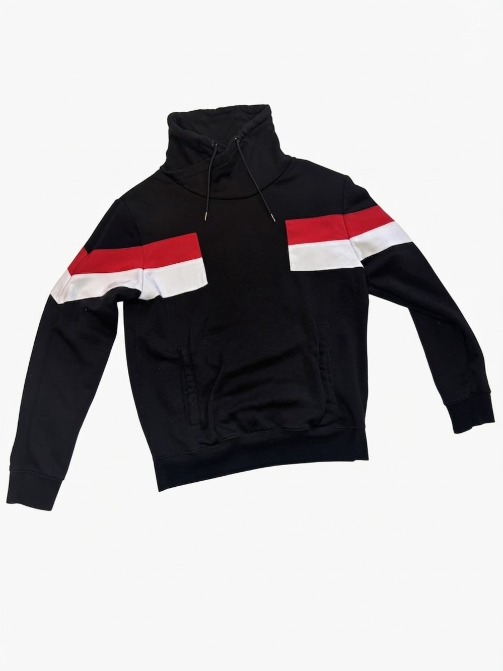 H&M Black Sweater with Red & White Sleeve Stripes